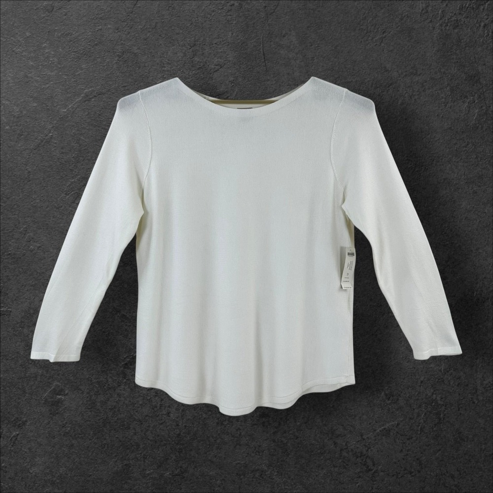 NEW Chicos Sweater Womens XL Ecru Bateau Shirttail‎ Pullover Long Sleeve Rayon